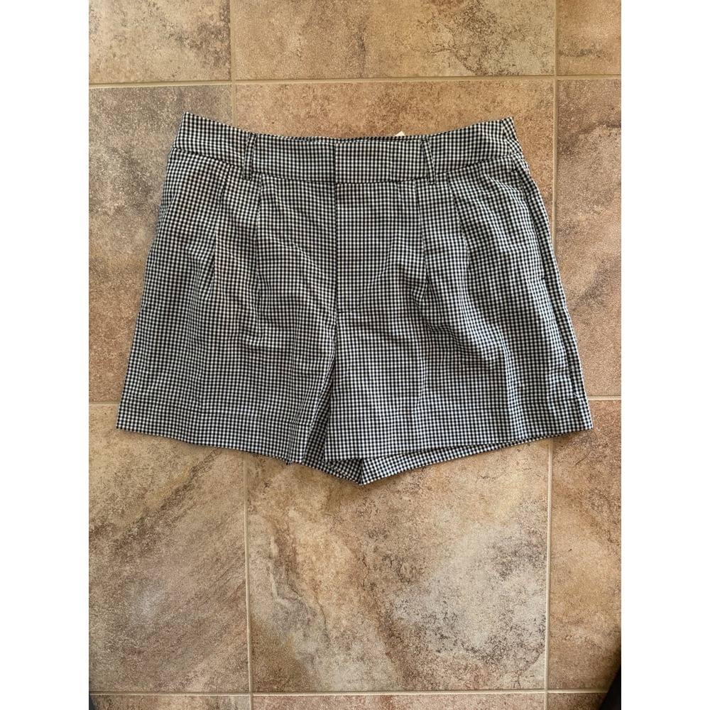 A New Day Women's Twill Pleated Shorts Black/White Gingham Size 16 NWT
